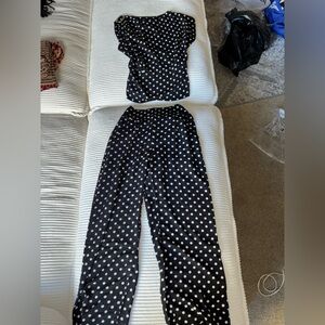 Black and White Polka Dot Top and Pants Set